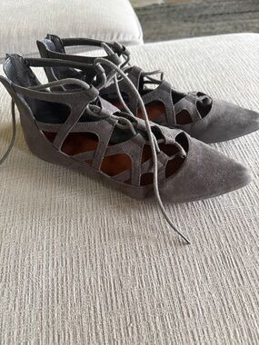 MIA Gray Suede Lace-Up Pointed Heels